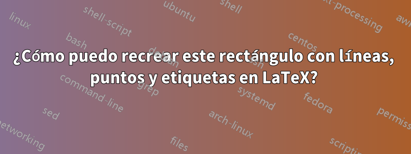 ¿Cómo puedo recrear este rectángulo con líneas, puntos y etiquetas en LaTeX?