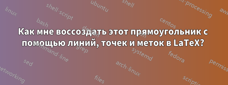 Как мне воссоздать этот прямоугольник с помощью линий, точек и меток в LaTeX?