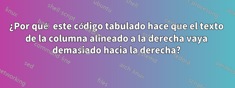 ¿Por qué este código tabulado hace que el texto de la columna alineado a la derecha vaya demasiado hacia la derecha?