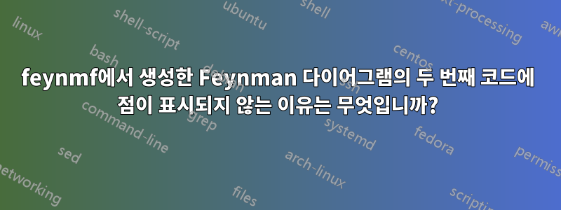 feynmf에서 생성한 Feynman 다이어그램의 두 번째 코드에 점이 표시되지 않는 이유는 무엇입니까?