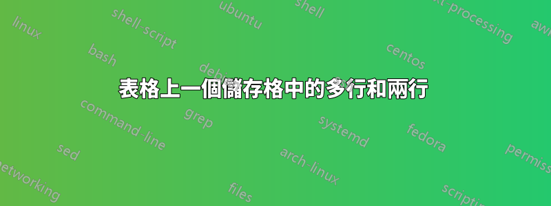 表格上一個儲存格中的多行和兩行