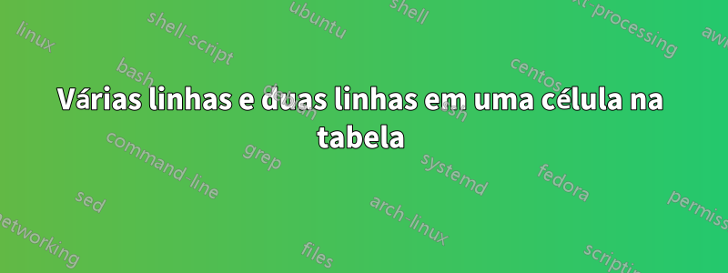 Várias linhas e duas linhas em uma célula na tabela