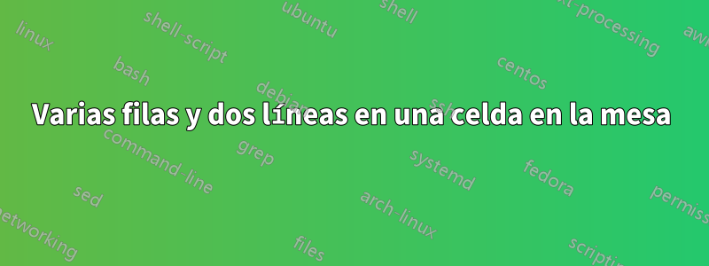 Varias filas y dos líneas en una celda en la mesa