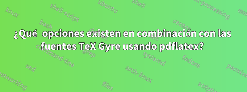 ¿Qué opciones existen en combinación con las fuentes TeX Gyre usando pdflatex?