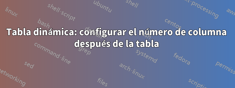 Tabla dinámica: configurar el número de columna después de la tabla