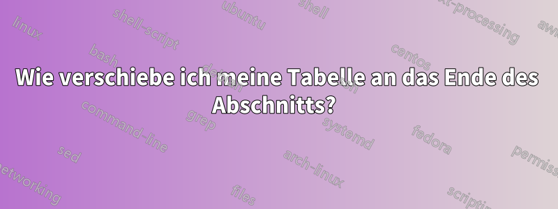 Wie verschiebe ich meine Tabelle an das Ende des Abschnitts? 