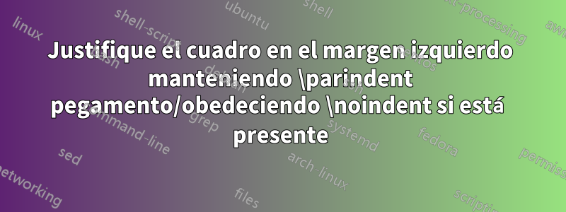 Justifique el cuadro en el margen izquierdo manteniendo \parindent pegamento/obedeciendo \noindent si está presente