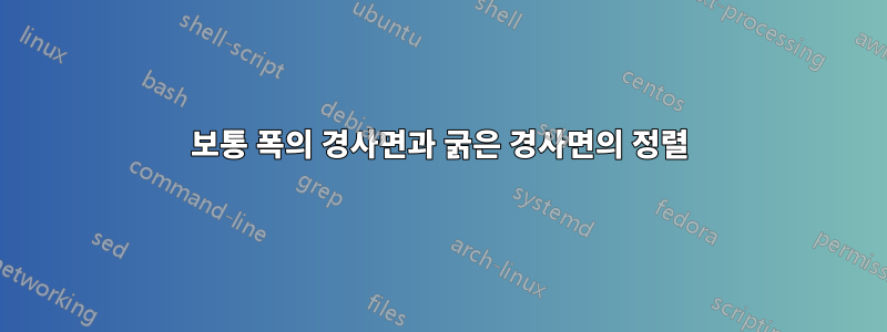 보통 폭의 경사면과 굵은 경사면의 정렬