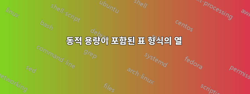 동적 용량이 포함된 표 형식의 열