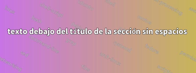 texto debajo del título de la sección sin espacios