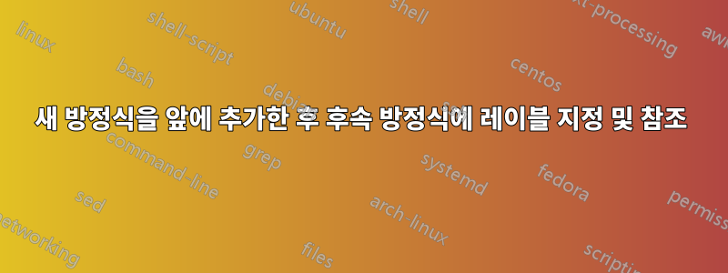 새 방정식을 앞에 추가한 후 후속 방정식에 레이블 지정 및 참조