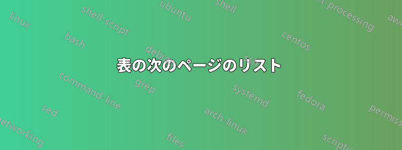 表の次のページのリスト