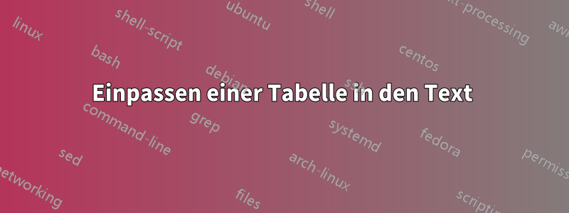 Einpassen einer Tabelle in den Text