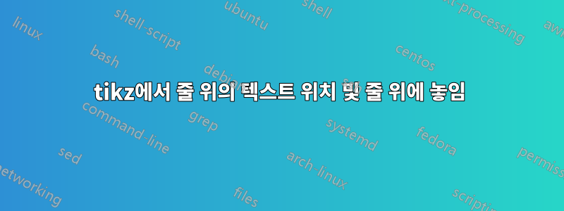 tikz에서 줄 위의 텍스트 위치 및 줄 위에 놓임