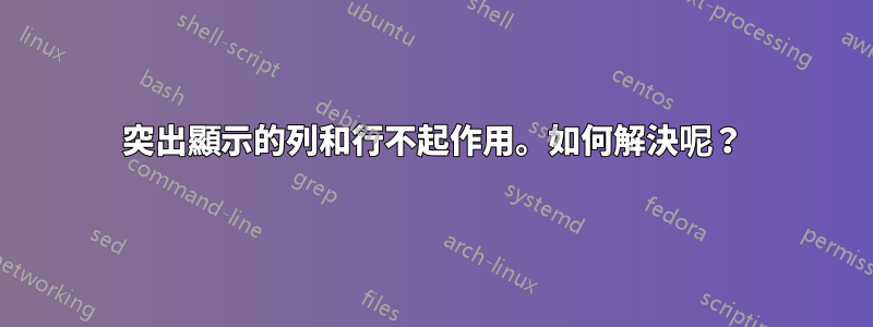 突出顯示的列和行不起作用。如何解決呢？