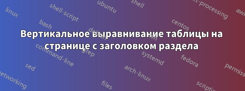Вертикальное выравнивание таблицы на странице с заголовком раздела