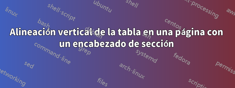 Alineación vertical de la tabla en una página con un encabezado de sección