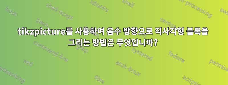 tikzpicture를 사용하여 음수 방향으로 직사각형 블록을 그리는 방법은 무엇입니까?