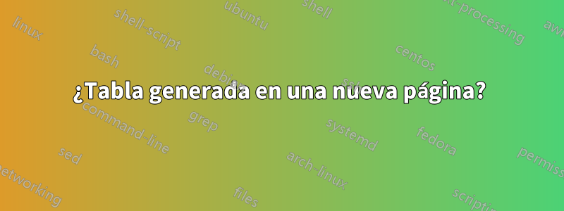 ¿Tabla generada en una nueva página?
