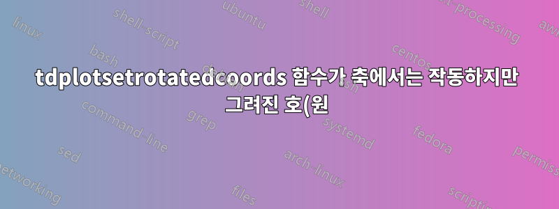 tdplotsetrotatedcoords 함수가 축에서는 작동하지만 그려진 호(원)에서는 작동하지 않습니다.