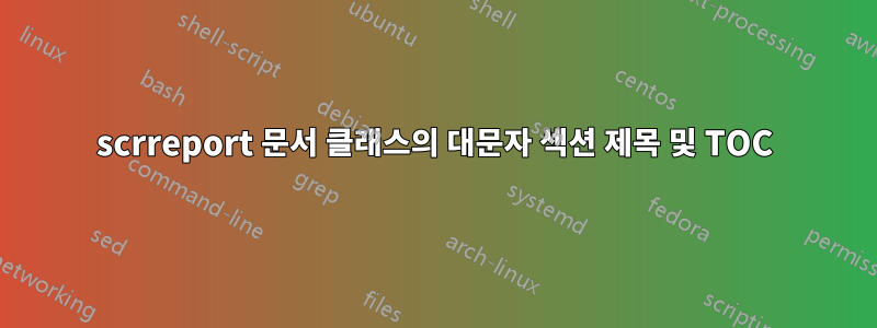 scrreport 문서 클래스의 대문자 섹션 제목 및 TOC