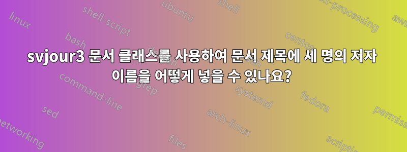 svjour3 문서 클래스를 사용하여 문서 제목에 세 명의 저자 이름을 어떻게 넣을 수 있나요?