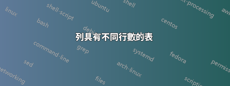 列具有不同行數的表