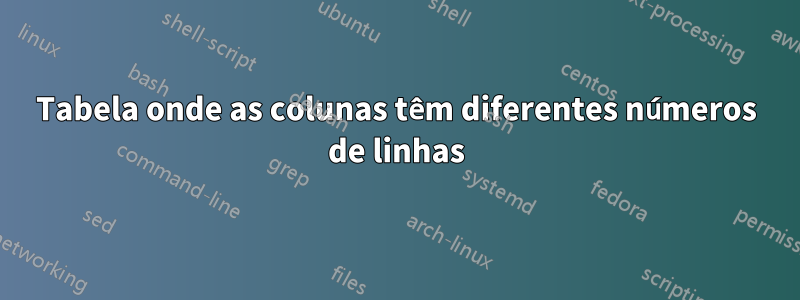 Tabela onde as colunas têm diferentes números de linhas