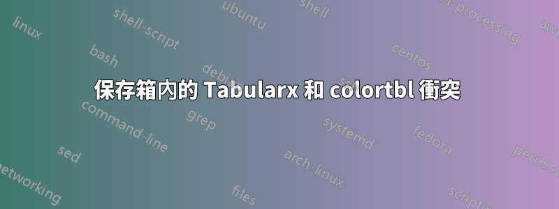 保存箱內的 Tabularx 和 colortbl 衝突