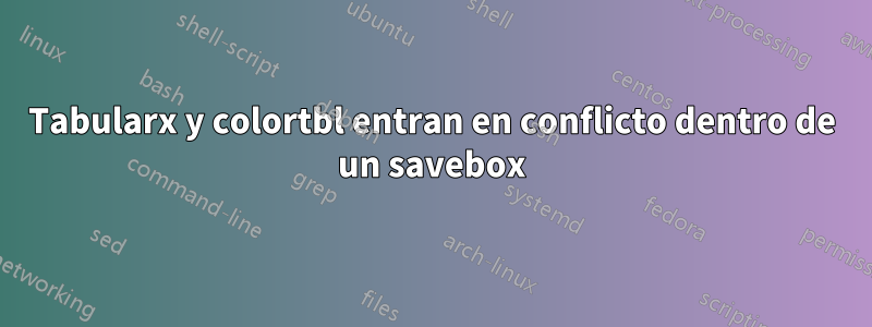 Tabularx y colortbl entran en conflicto dentro de un savebox