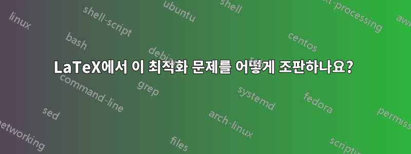 LaTeX에서 이 최적화 문제를 어떻게 조판하나요?