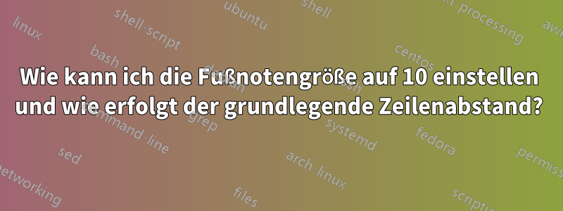 Wie kann ich die Fußnotengröße auf 10 einstellen und wie erfolgt der grundlegende Zeilenabstand?