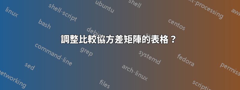 調整比較協方差矩陣的表格？
