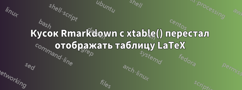Кусок Rmarkdown с xtable() перестал отображать таблицу LaTeX
