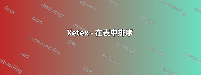 Xetex - 在表中排序