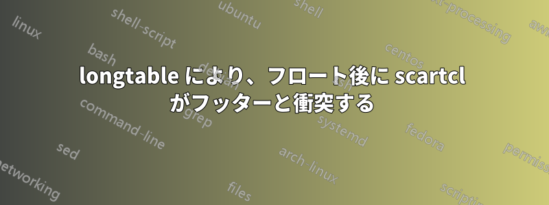 longtable により、フロート後に scartcl がフッターと衝突する