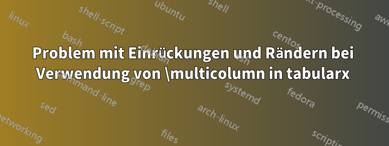 Problem mit Einrückungen und Rändern bei Verwendung von \multicolumn in tabularx