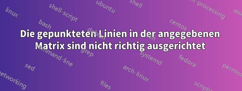 Die gepunkteten Linien in der angegebenen Matrix sind nicht richtig ausgerichtet