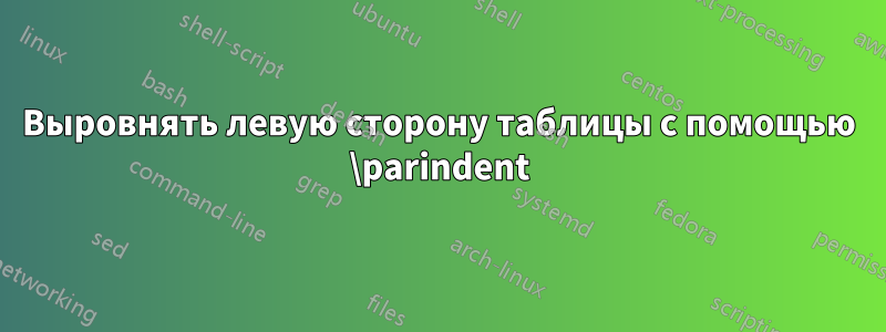 Выровнять левую сторону таблицы с помощью \parindent