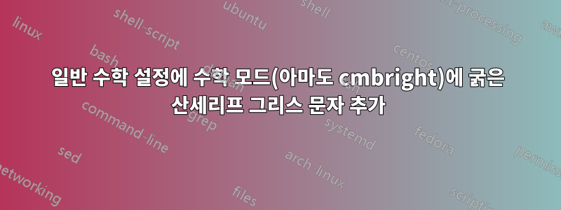 일반 수학 설정에 수학 모드(아마도 cmbright)에 굵은 산세리프 그리스 문자 추가