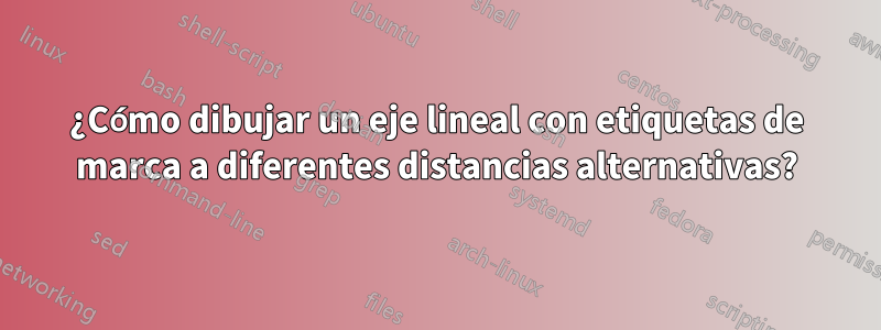 ¿Cómo dibujar un eje lineal con etiquetas de marca a diferentes distancias alternativas?