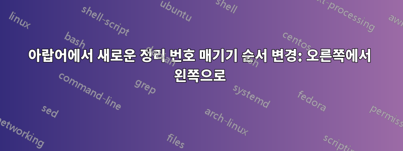 아랍어에서 새로운 정리 번호 매기기 순서 변경: 오른쪽에서 왼쪽으로