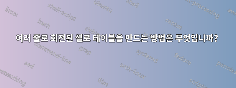 여러 줄로 회전된 셀로 테이블을 만드는 방법은 무엇입니까?