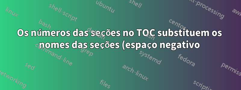 Os números das seções no TOC substituem os nomes das seções (espaço negativo)
