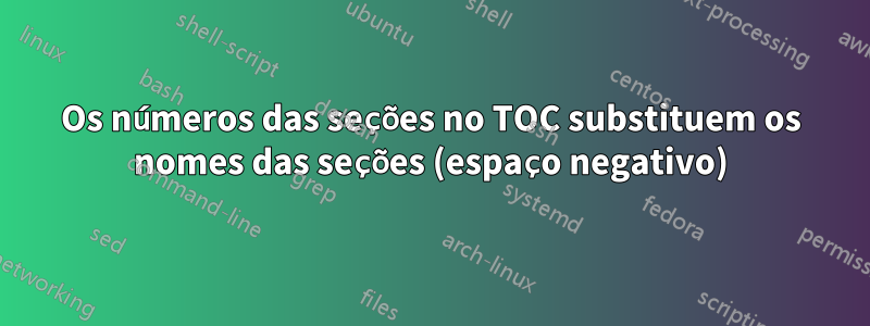 Os números das seções no TOC substituem os nomes das seções (espaço negativo)