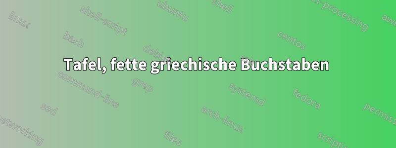 Tafel, fette griechische Buchstaben