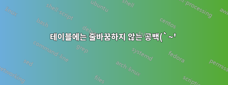 테이블에는 줄바꿈하지 않는 공백(`~')을 사용해야 합니다.