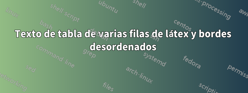 Texto de tabla de varias filas de látex y bordes desordenados