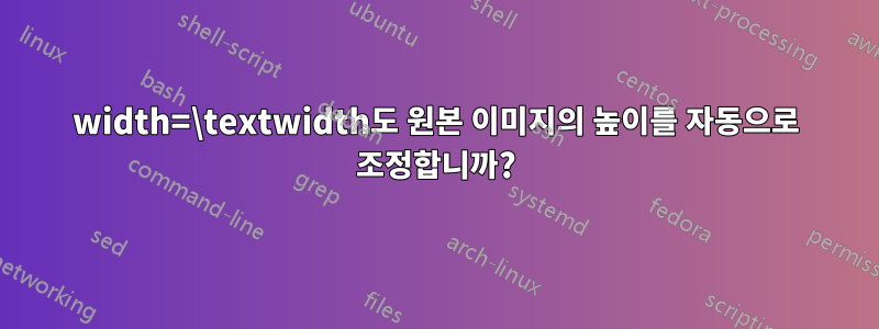 width=\textwidth도 원본 이미지의 높이를 자동으로 조정합니까?