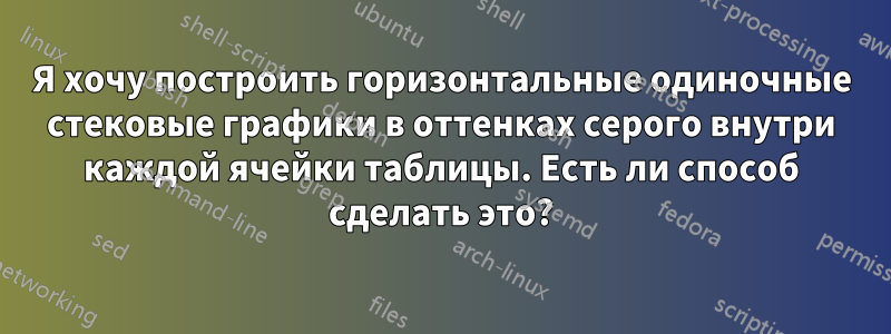 Я хочу построить горизонтальные одиночные стековые графики в оттенках серого внутри каждой ячейки таблицы. Есть ли способ сделать это?